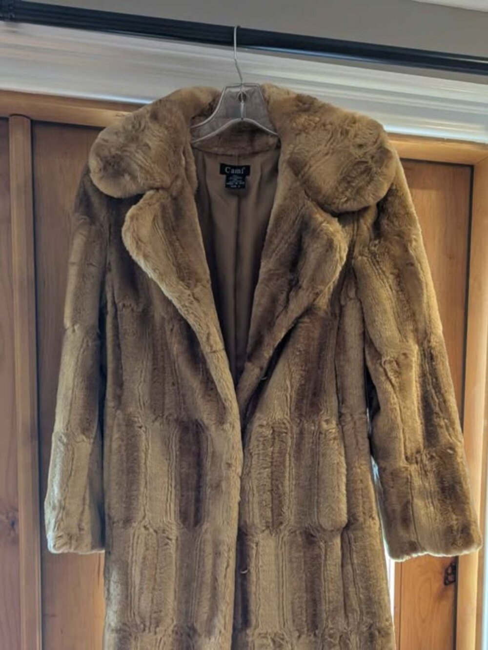 Faux Fur Coat Cami Long Brown/gold Size S